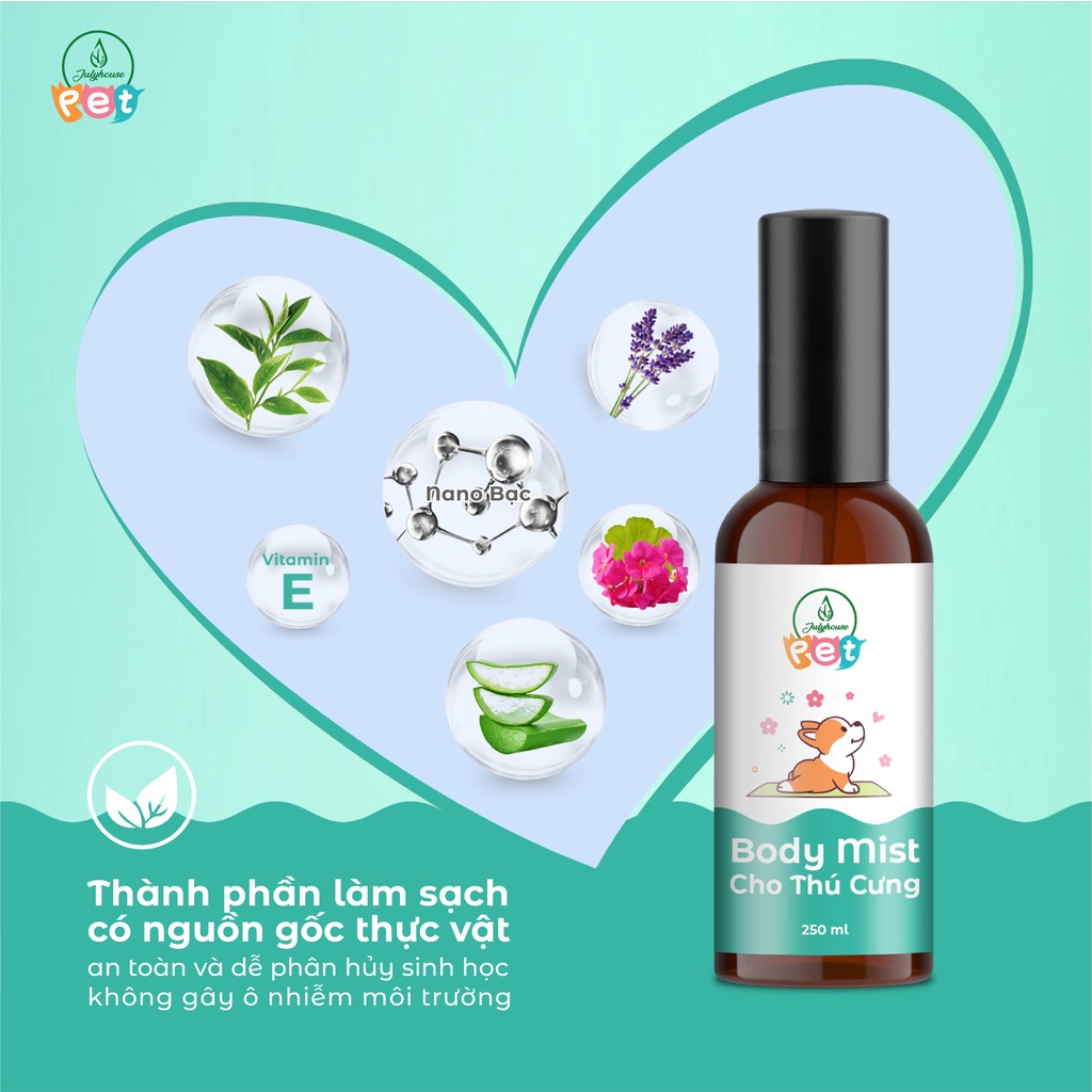 Bodymist xịt thơm khử mùi cho chó mèo JULYHOUSE dưỡng da lông, thơm lâu hương nước hoa