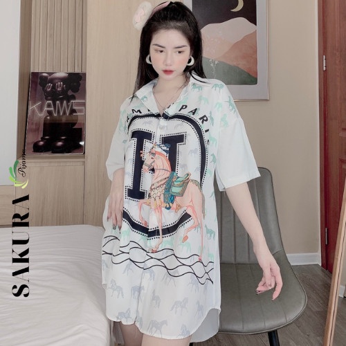 Váy nữ sơmi bigsize tiểu thư thiết kế xinh đẹp lụa ngủ cao cấp SAKURA