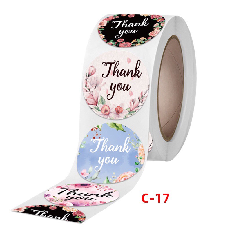 Cuộn 500 Sticker Chữ &quot;Thank You&quot; Có Keo Dán Sẵn 25mm