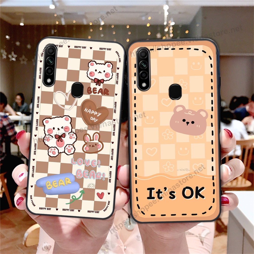 Ốp lưng Oppo A31 2020 / A8 trái tim hình gấu cute cá tính, giá rẻ, cực bền