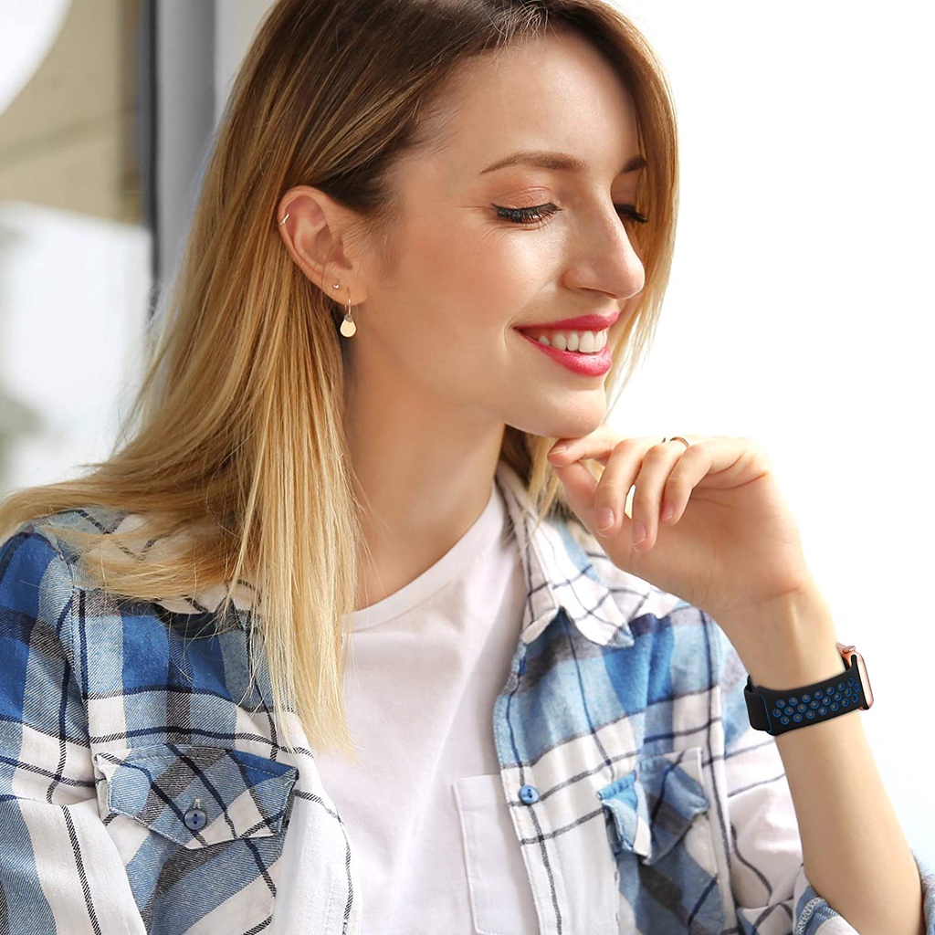 Dây Đeo Silicone Thoáng Khí Cho Đồng Hồ Thông Minh 6 SE 5 4 44mm 40mm i-Watch Series 54321 38mm 42mm