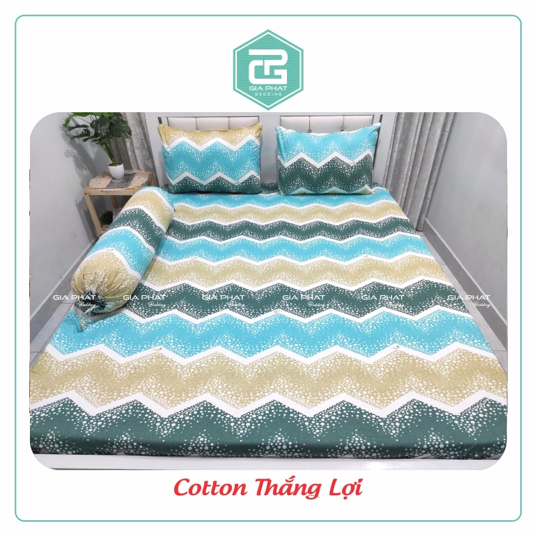 Bộ ga gối Thắng Lợi {4 món}100% Cotton chuẩn logo họa tiết Sóng