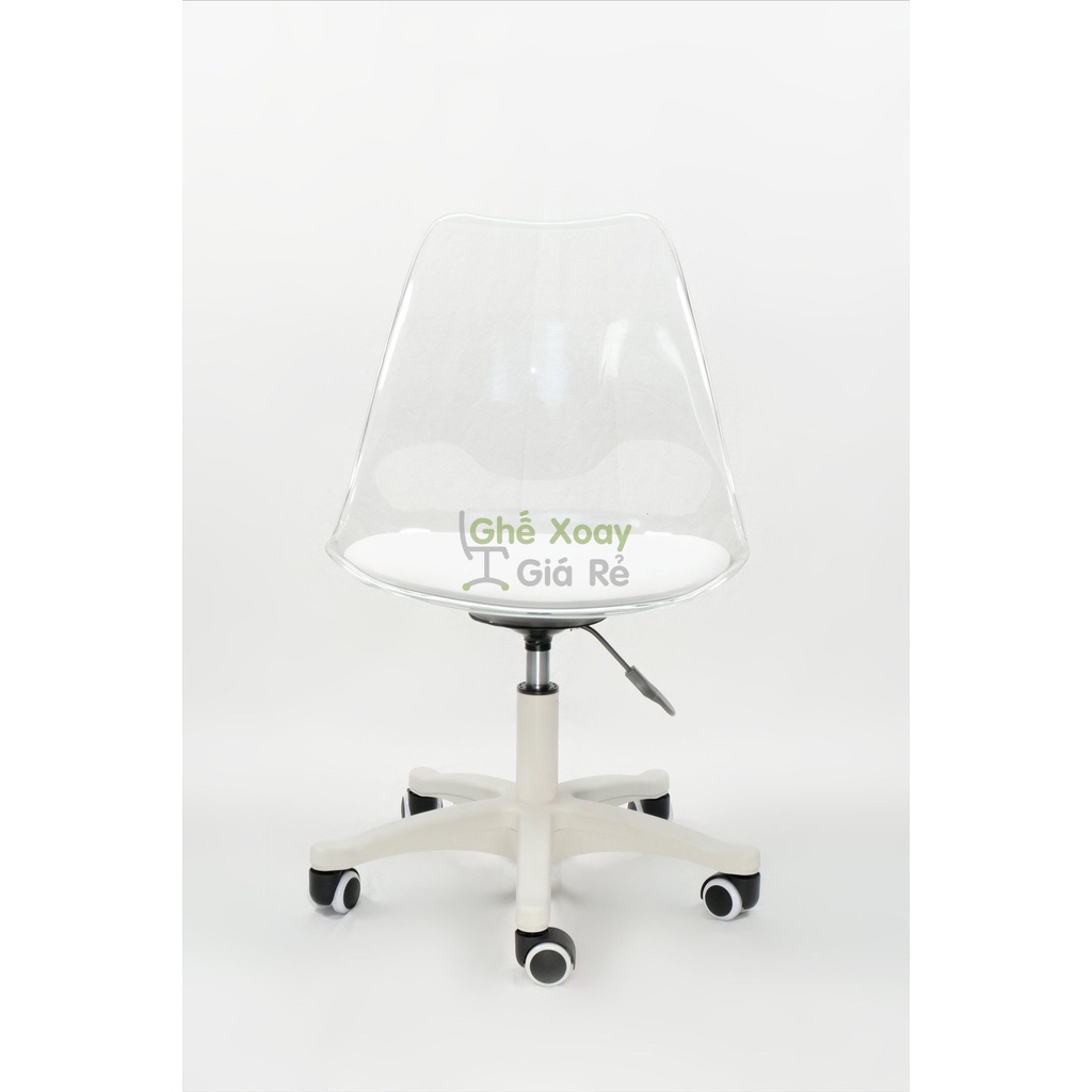 Ghế Nhựa Acrylic trong suốt nệm bọc simili cao cấp chân nhựa xoay 1019PCX