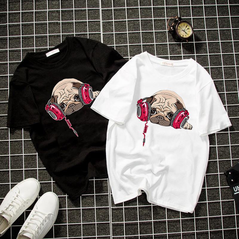 Áo thun unisex form rộng cún con nghe nhạc vải dày mịn đẹp 2019T1940