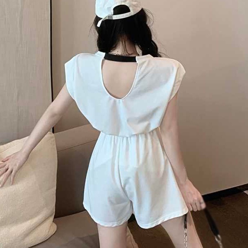 Set Áo Thun Ngắn Tay Hở Lưng + Quần Short Ống Rộng Thời Trang Nữ