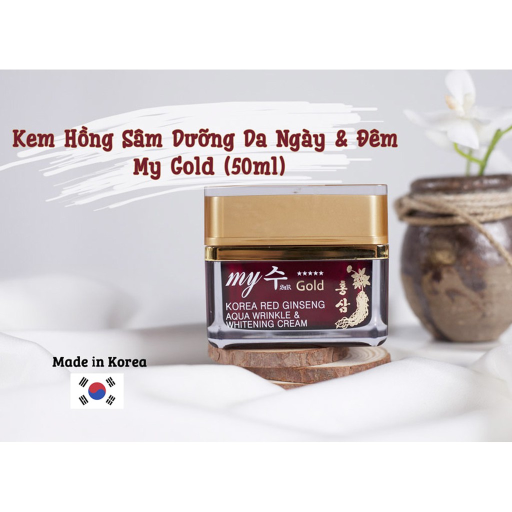 KEM DƯỠNG DA HỒNG SÂM NGÀY VÀ ĐÊM KOREA RED GINSENG AQUA WRINKLE & WHITENING CREAM MY GOLD 50ML