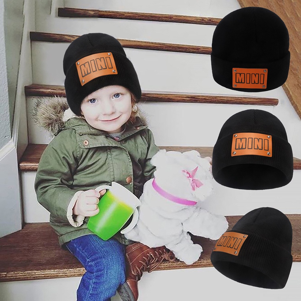Mũ Beanie Dệt Kim Màu Trơn Giữ Ấm Mùa Đông In Chữ Hàn Quốc Cho Bé Sơ Sinh