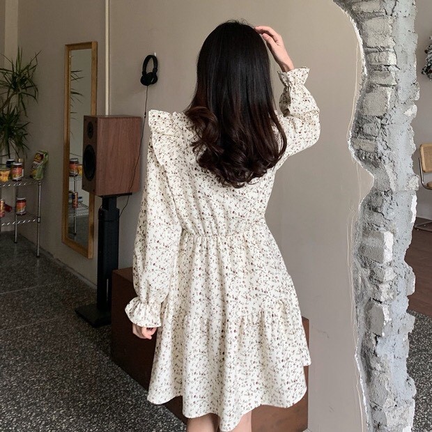 [Ảnh thật] Đầm - Váy babydoll hoa nhí chun eo viền bèo ulzzang