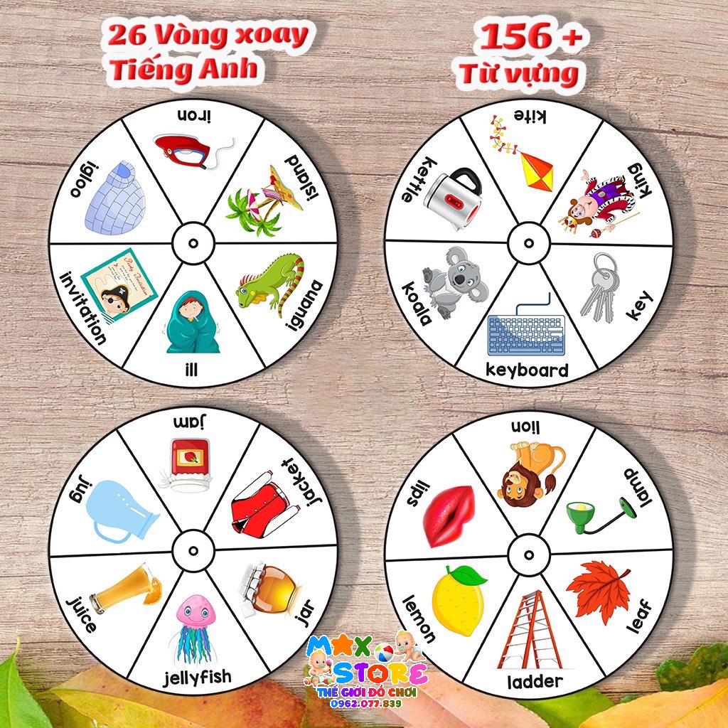 Bộ Flashcard tổng hợp hình tròn xoay 26 bảng chữ cái Tiếng Anh Từ Điển Bằng Hình ( Dành cho trẻ từ 2 -6 tuổi)
