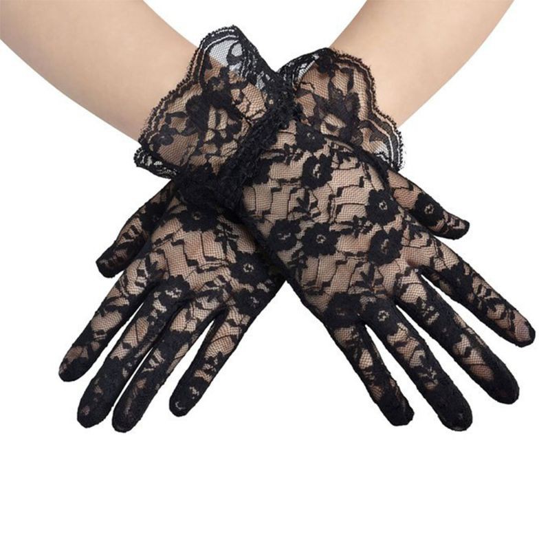 Ivy New Party Sexy Dressy Gloves Women High Quality Lace Gloves Paragraph Wedding Gloves  Mittens Accessories Full Finger Girls Lace Fashion Gloves