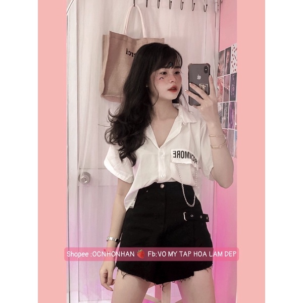 Set áo croptop sơmi phối chân váy quần đắp chéo