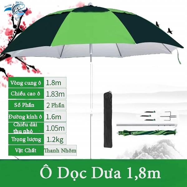Ô Câu Cá Ô Dù Che Nắng Mưa Hình Xanh Dọc Dưa 1.8m Siêu Bền Đẹp