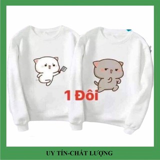 Áo Sweater nỉ in hình mèo dễ thương, vải đẹp hình in rõ nét.Áo đôi nam nữ tình yêu giá rẻ.DD02