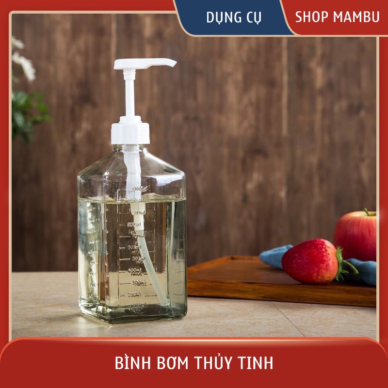 [Sỉ] Bình bơm đường, siro thủy tinh có vòi Pump 1100ml, Nhựa 1600ml - Thiết bị máy móc pha chế