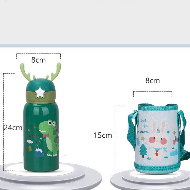 Bình nước cho bé đi học bình nước giữ nhiệt 500ml 2 lớp inox 316 cao cấp tặng kèm túi giữ nhiệt và nắp phụ Bunakids BN11