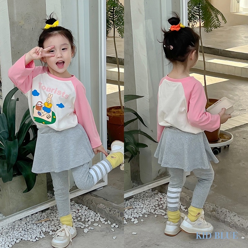 Áo Thun Tay Dài In Họa Tiết Hoạt Hình Phong Cách Hàn Quốc Thời Trang Mùa Thu Cho Bé Gái