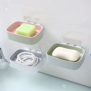 Khay để bánh xà phòng gắn tường 2 lớp đáy kín /Khay để xà bông dán tường hình mặt cười