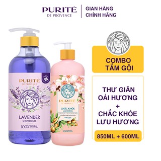  Combo Sữa Tắm Purité Thư Giãn Hoa Oải Hương 850ml + Dầu Gội Purité Chắc Khỏe Lưu Hương 600ml