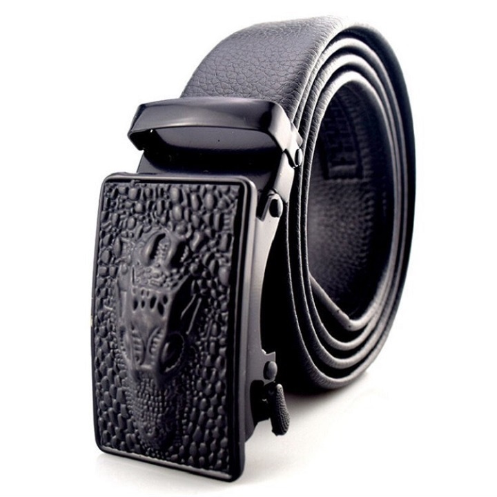 Thắt Lưng Khóa Tự Động Nam Da Bò 2 Lớp Dập Vân Mặt Cá Sấu 3D