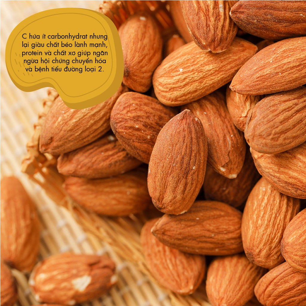 HẠT HẠNH NHÂN SẤY NGUYÊN VỊ ăn vặt healthy cho người ăn kiêng ăn chay &amp; mẹ bầu giúp ổn định huyết áp &amp; bổ sung vitamin E