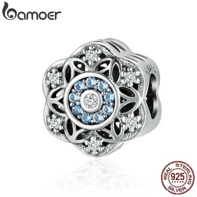 Hạt xỏ Bamoer SCC247 bằng bạc 925 hình bông tuyết xinh xắn dùng để làm vòng tay thủ công