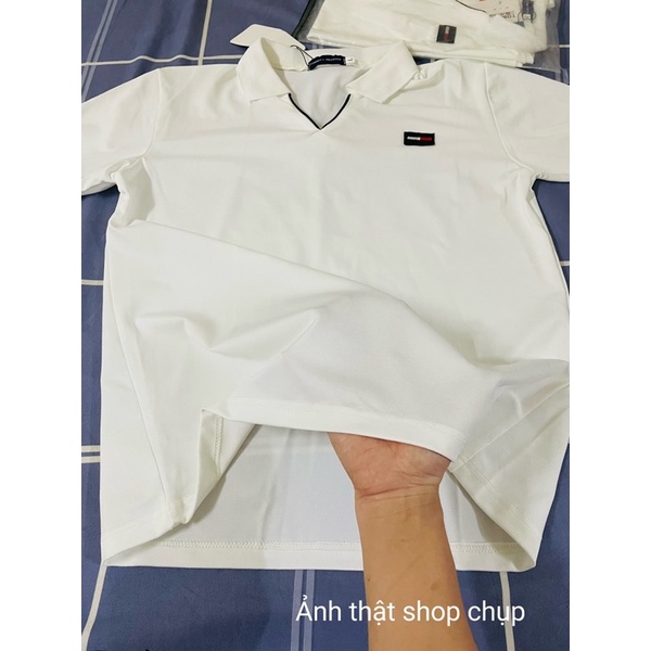 Áo Thun Dáng Polo Viền Đen Cổ Chữ V, Áo Phông Ngắn Tay Nữ Chất Thun Dày Dặn 40-70KG