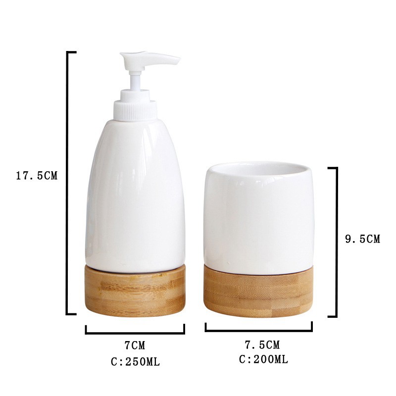 Bộ dụng cụ cốc súc miệng và bình đựng lotion bằng sứ cho nhà tắm tiện dụng