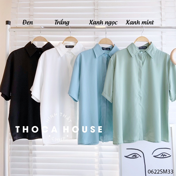 Áo sơ mi trơn tay ngắn nút ẩn basic nhiều màu THOCA HOUSE mẫu thiết kế trẻ trung, hiện đại