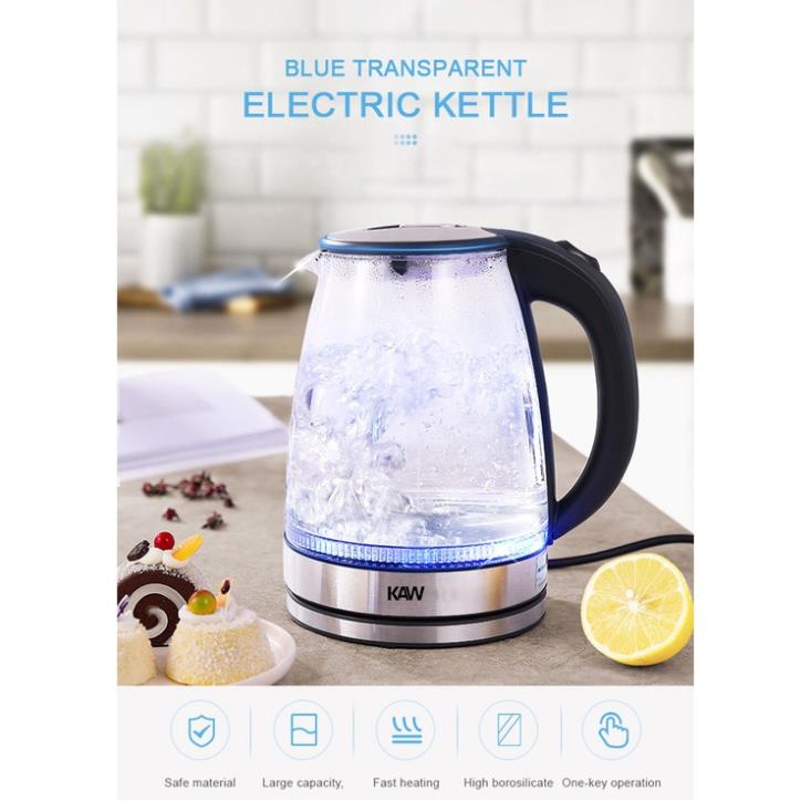 Ấm siêu tốc thủy tinh Rapido 2L - Ấm đun nước thủy tinh KAW - Hàng cao cấp - An toàn khi sử dụng - Bảo Hành chính hãng