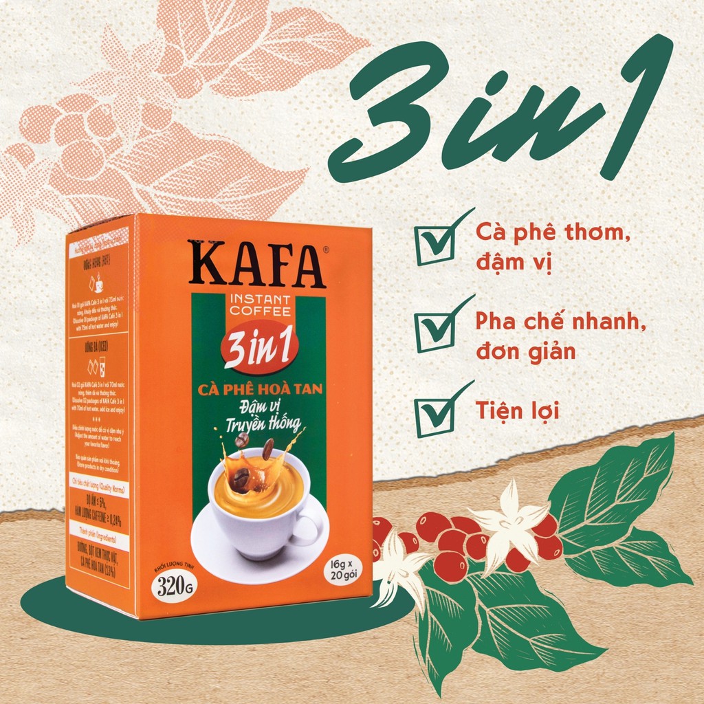 Cà phê hòa tan 3 in 1 KAFA - Hộp 20 gói (320g) | BigBuy360 - bigbuy360.vn