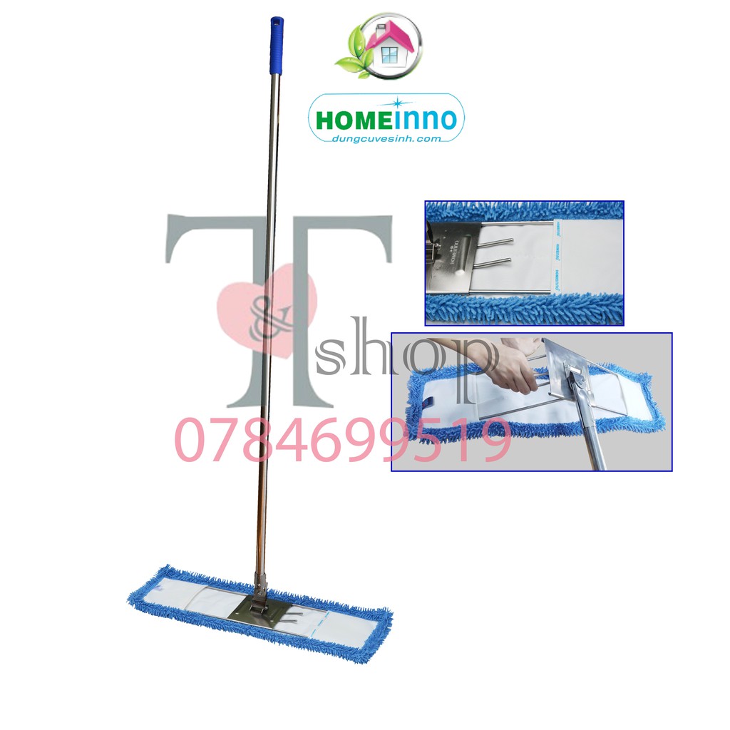 Cây Lau Nhà Inox Bẹ Tấm San Hô Bẻ 60cm Homeinno CÁN THẲNG Dài 150cm (Có Sẵn Tấm Lau)