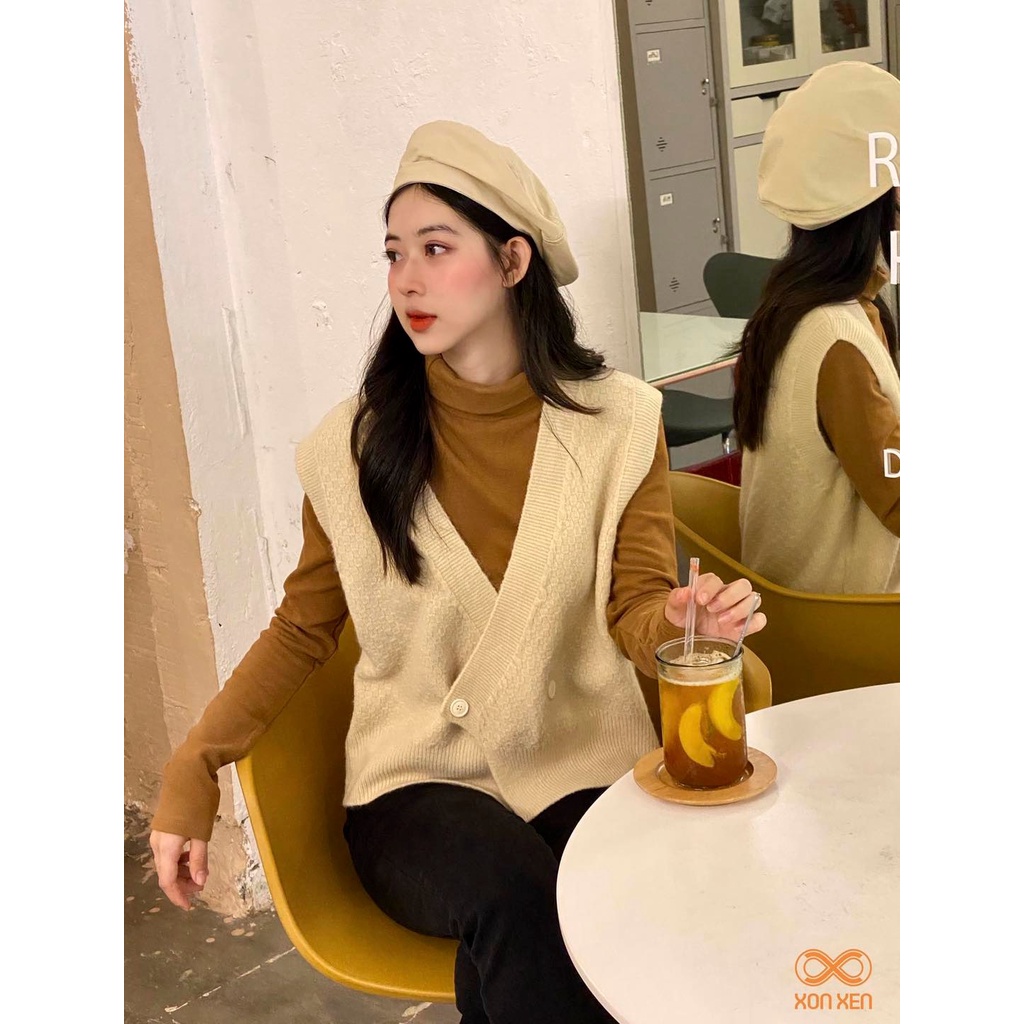 Áo len ghi lê nữ Áo ghi lê cổ tim đắp tà trước cá tính XONXEN SHOP freesize mã 09 | BigBuy360 - bigbuy360.vn
