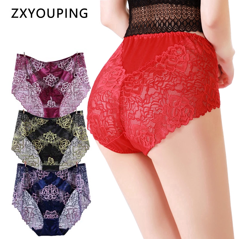 High Waist Large Size Panties Sexy Flower Lace Underwear Hollow Out Jacquard Comfortable Breathable [130-300 Kg] | BigBuy360 - bigbuy360.vn