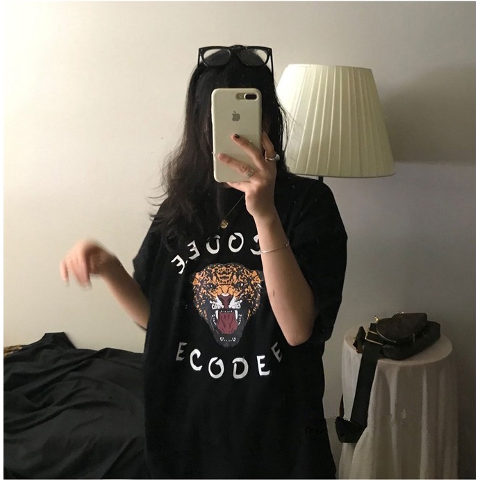 Áo Thun Ngắn Tay Cổ Tròn Dáng Rộng Đơn Giản Phong Cách Retro Hàn Quốc Cho Nữ