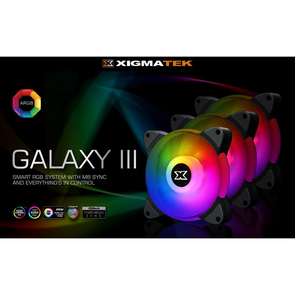 Bộ Fan XIGMATEK GALAXY III ESSENTIAL - BX120 ARGB (EN45433): HUB FAN (PACK x3, CONTROLLER, POWER HUB)