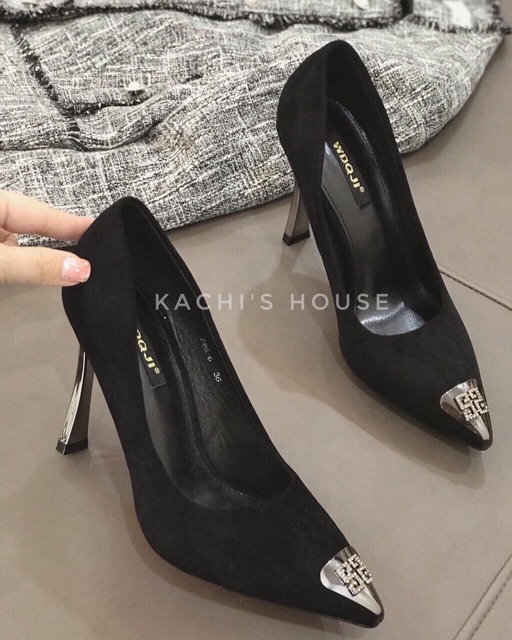 Giày cao gót mũi đá gót gương dẹt 9cm
