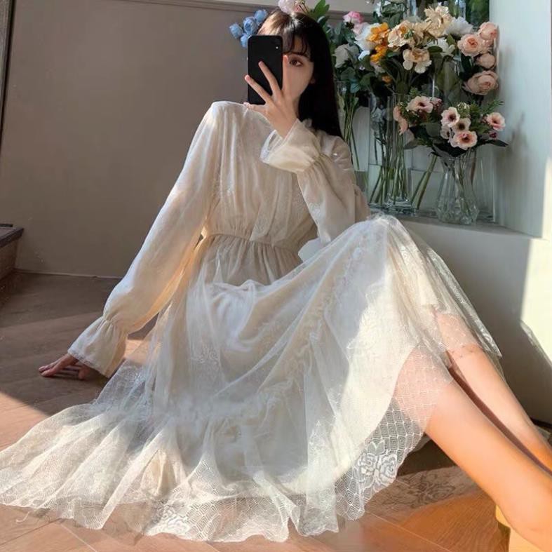 [Sẵn] Đầm trắng ren công chúa bồng bềnh. Váy trắng chụp kỉ yếu hình thật cuối  ྇