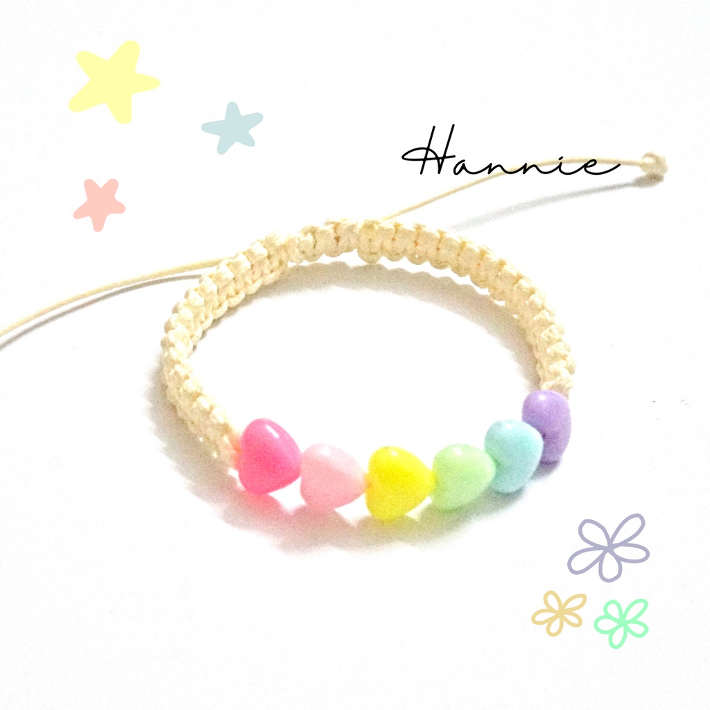 Vòng tay hạt nhựa trái tim màu kẹo dây rút - Dây đeo tay nữ handmade đơn giản