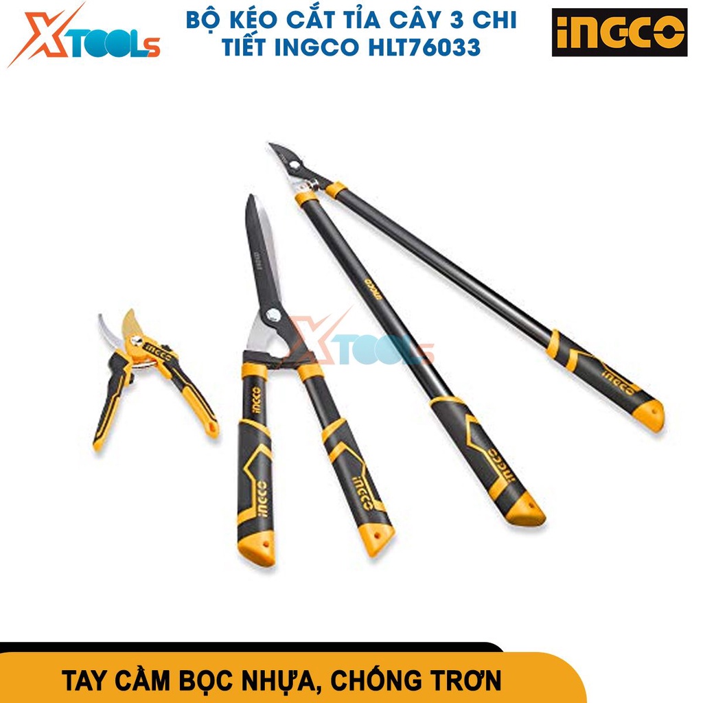 Bộ 3 kéo cắt tỉa cây cảnh INGCO HLT76033 Kéo cắt cành thép Cr-V bền, sắc, tay cầm bọc cao su [chính hãng][xtools]