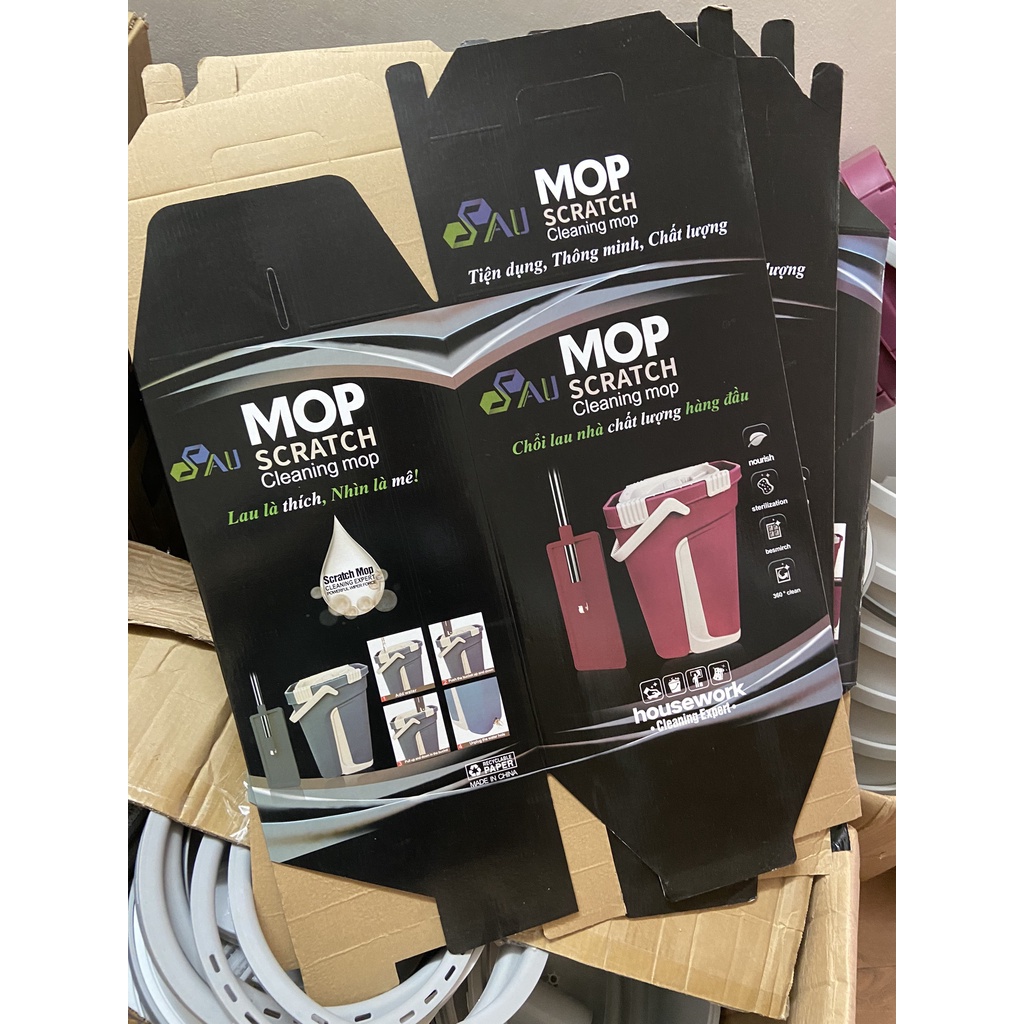 Bộ lau nhà thông minh  thùng 2 ngăn tự vắt, chổi lau nhà 360 độ linh hoạt lau sạch khô nhanh