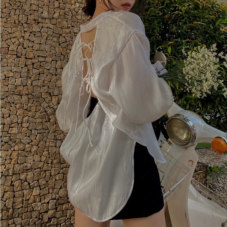 ESMEEOFFICIAL Áo kiểu sơ mi nữ hở lưng vải organza lụa thiết kế dành cho nữ - Sraca Shirt