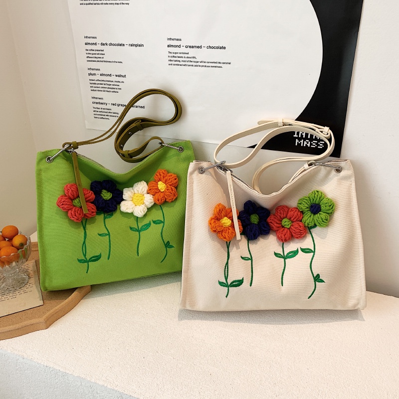 Túi vải canvas đeo vai IELGY thêu họa tiết sức chứa lớn cho nữ