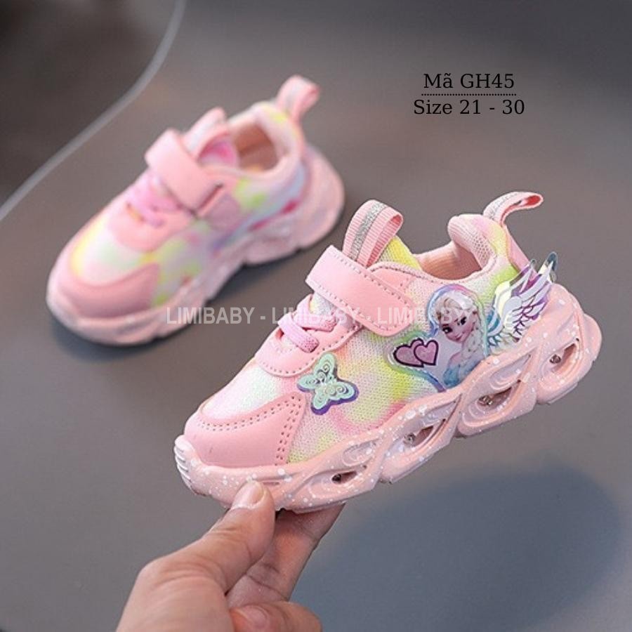 Giày đèn LED phát sáng cho bé gái 1 - 5 tuổi màu hồng họa tiết công chúa Elsa xinh xắn và dễ thương GH45