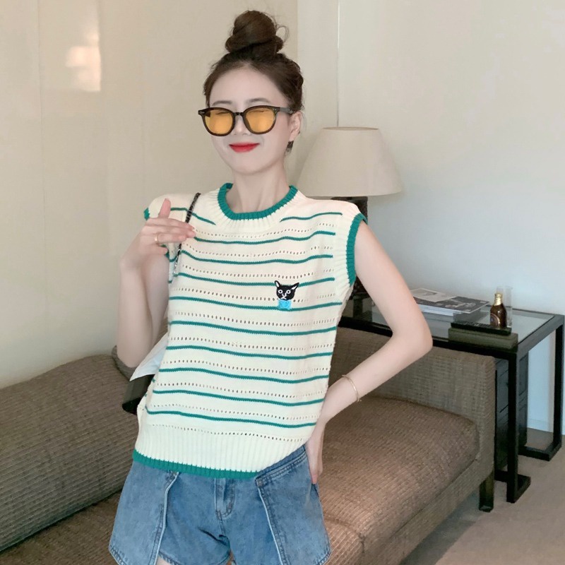 Áo len ZHELIHANGFEI không tay họa tiết sọc thời trang dành cho nữ