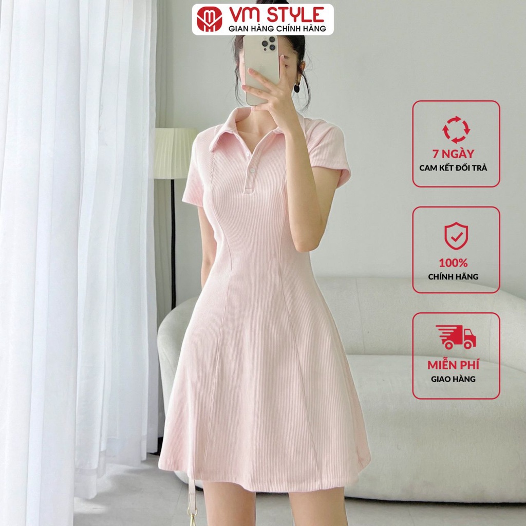 Đầm polo nữ VMSTYLE 2096 cộc tay cổ bẻ dáng ngắn chất thun cotton cao cấp - VDT00005 - Hàng mới về