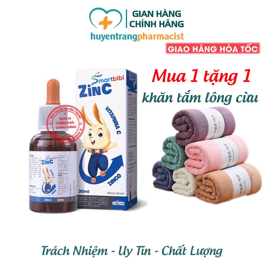 Smartbibi Zinc bổ sung Kẽm, vitamin C - hỗ trợ tăng đề kháng, cải thiện biếng ăn, chậm lớn ở trẻ
