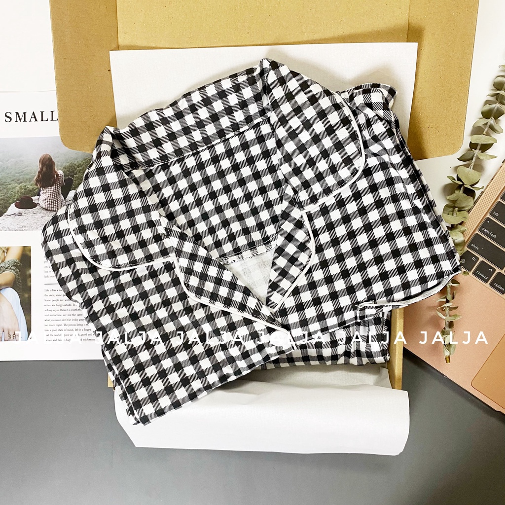 Bộ ngủ Pijama dài tay thu đông cao cấp đồ bộ mặc nhà mùa thu đông phong cách Hàn Quốc họa tiết kẻ caro JALJA Set02 | BigBuy360 - bigbuy360.vn