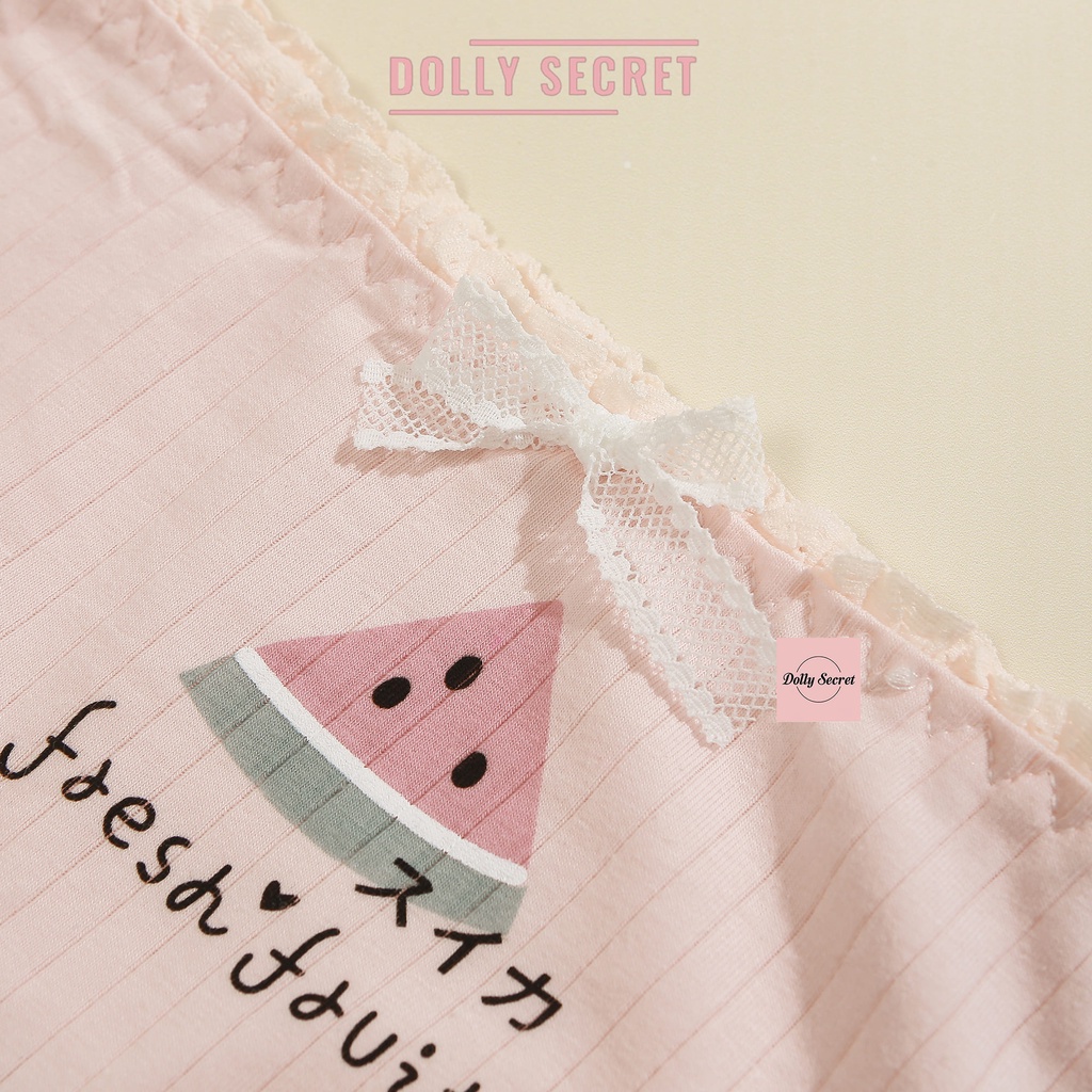 Quần lót nữ len tăm tone màu hồng trắng đáng yêu nâng mông họa tiết dưa hấu dễ thương DOLLY SECRET QL033