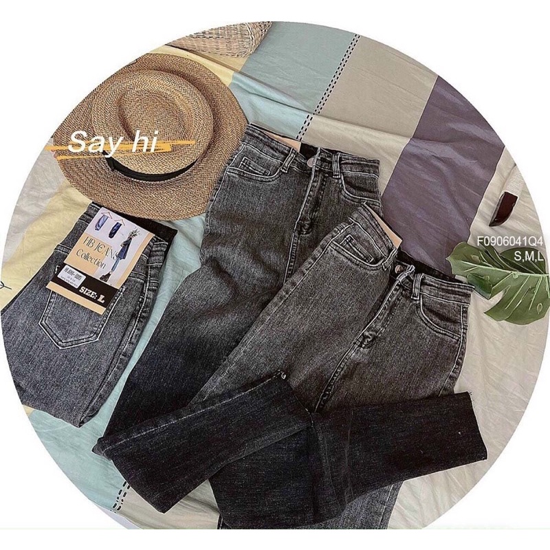Quần jean dài phối hai màu đáy cao co giản TT0906