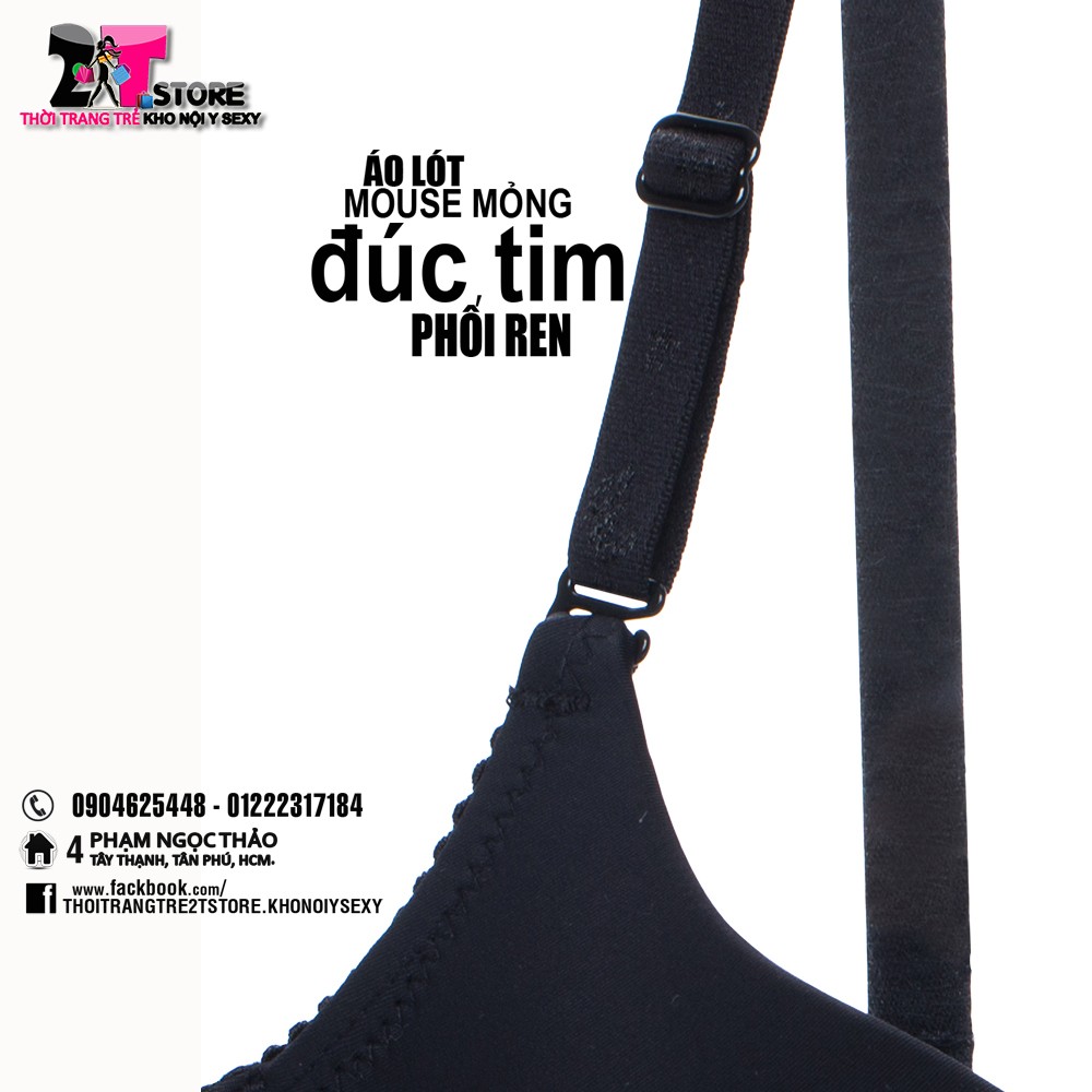 Áo Nâng Ngực Mouse Mỏng Đúc Tim Phối Ren (Đen)